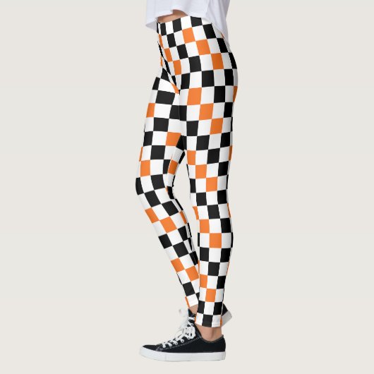 Orange Black White Checkered Pattern Design  レギンス (左)