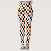 Orange Black White Checkered Pattern Design  レギンス (正面)