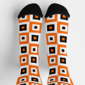 Orange Black White Checkered Squares Pattern ソックス (上部)