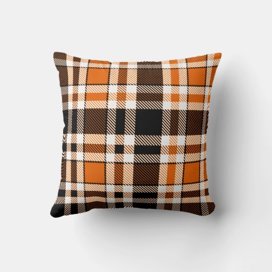 Orange Black White Flannel Tartan Pattern Design クッション (裏面)