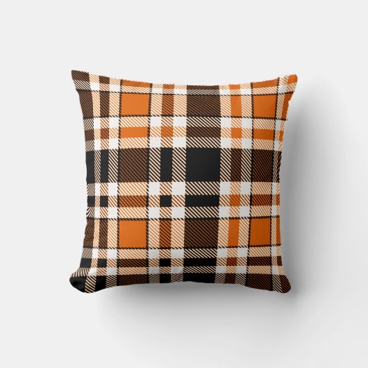 Orange Black White Flannel Tartan Pattern Design  クッション (正面)