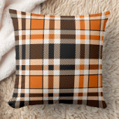 Orange Black White Flannel Tartan Pattern Design クッション