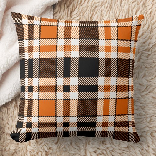 Orange Black White Flannel Tartan Pattern Design  クッション