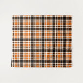 Orange Black White Flannel Tartan Pattern Design タペストリー (正面(横))