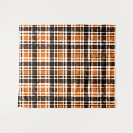 Orange Black White Flannel Tartan Pattern Design タペストリー (正面(横))