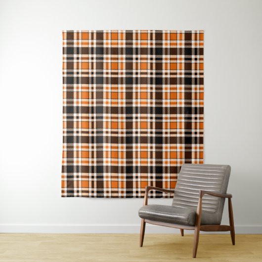 Orange Black White Flannel Tartan Pattern Design  タペストリー (インサイチュ)