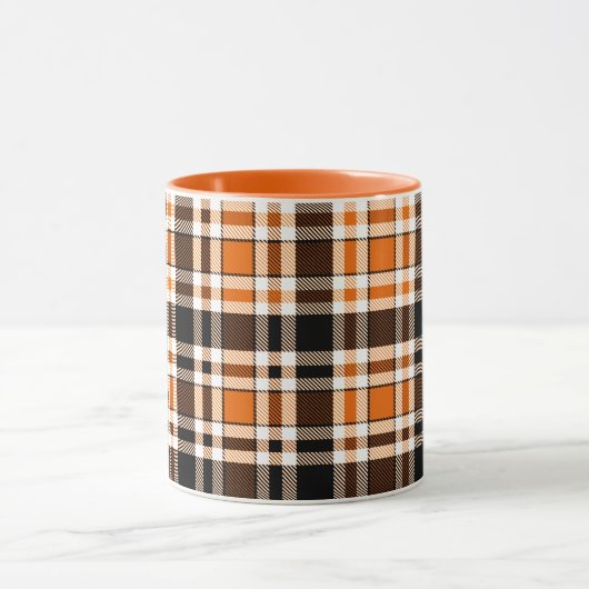 Orange Black White Flannel Tartan Pattern Design  マグカップ (中央)