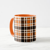 Orange Black White Flannel Tartan Pattern Design  マグカップ (正面左)