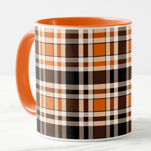 Orange Black White Flannel Tartan Pattern Design  マグカップ