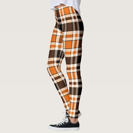 Orange Black White Flannel Tartan Pattern Design  レギンス