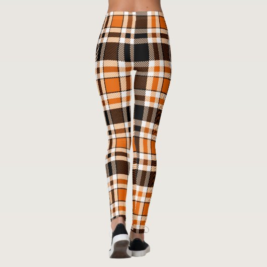 Orange Black White Flannel Tartan Pattern Design  レギンス (裏面)