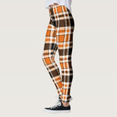 Orange Black White Flannel Tartan Pattern Design  レギンス (左)