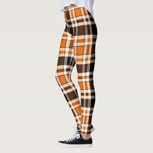 Orange Black White Flannel Tartan Pattern Design  レギンス (左)