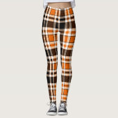 Orange Black White Flannel Tartan Pattern Design  レギンス (正面)