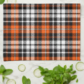 Orange Black White Plaid Tartan Pattern Design  キッチンタオル (折り畳み)