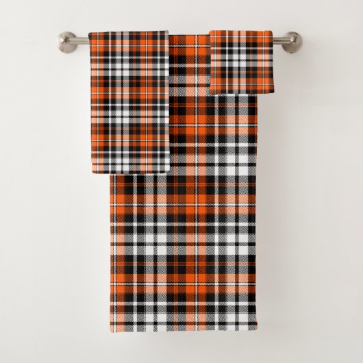 Orange Black White Plaid Tartan Pattern Design  バスタオルセット (インサイチュ)