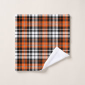 Orange Black White Plaid Tartan Pattern Design  バスタオルセット (ウォッシュタオル)