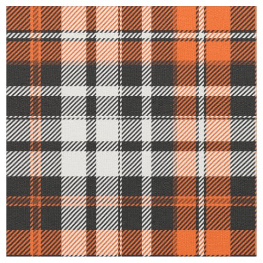 Orange Black White Plaid Tartan Pattern Design  ファブリック (クローズアップ)