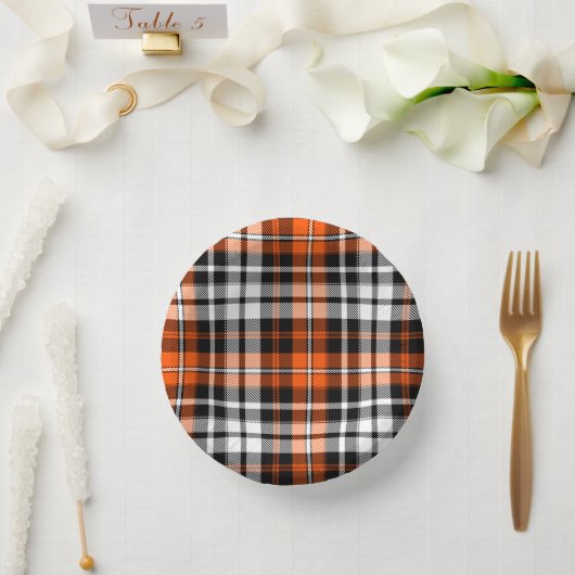 Orange Black White Plaid Tartan Pattern Design  ペーパーボウル (ウェディング)