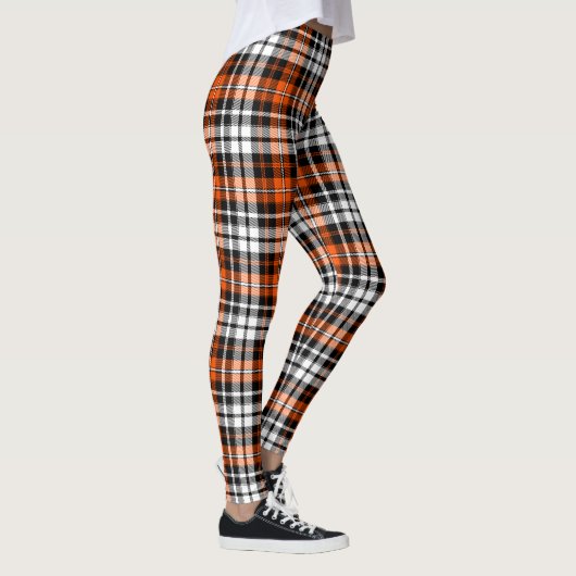 Orange Black White Plaid Tartan Pattern Design  レギンス (右)