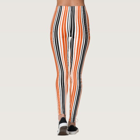 Orange Black White Stripes Pattern Design  レギンス (裏面)
