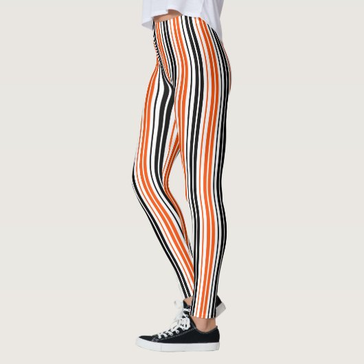 Orange Black White Stripes Pattern Design  レギンス (左)