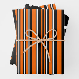 Orange, Black & White Trendy Stripes & Polka Dots ラッピングペーパーシート