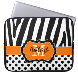 Orange Black Zebra Stripes Polka Dots Laptop Case ラップトップスリーブ
