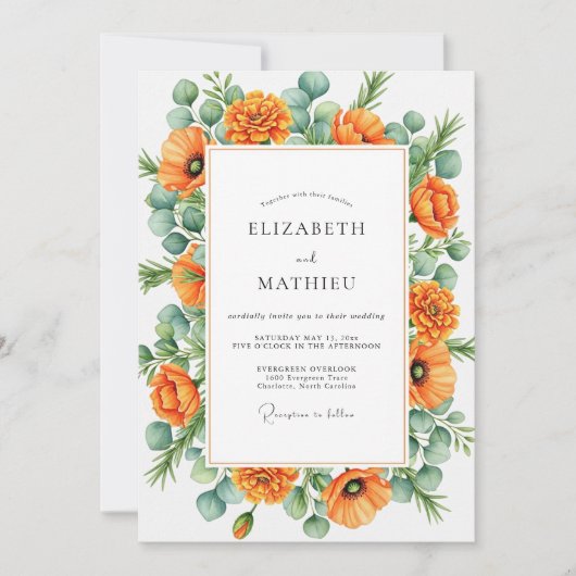 Orange Blissful Botanical Wedding 招待状 (正面)
