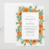 Orange Blissful Botanical Wedding 招待状 (正面/裏面)
