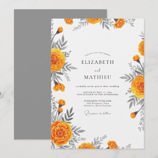 Orange Bloom Whimsy Wedding 招待状 (正面/裏面)