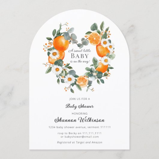 Orange Blossom Baby Shower Arch Invitation 招待状 (正面)