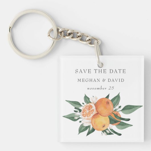 Orange Blossoms Citrus Botanical Save the Date キーホルダー (正面)