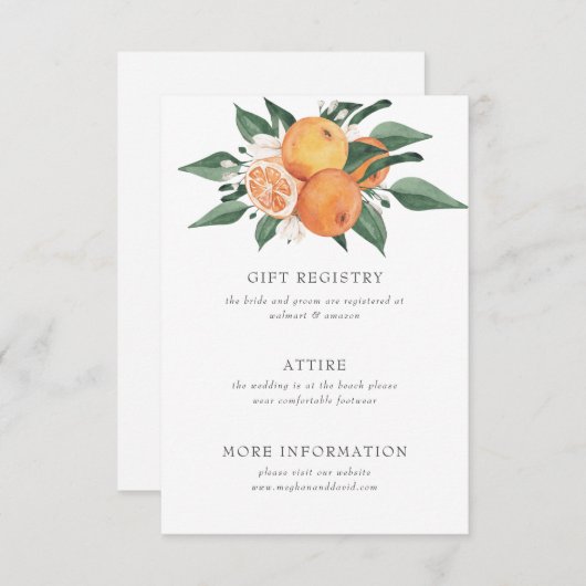 Orange Blossoms Citrus Botanical Wedding  エンクロージャーカード (正面/裏面)
