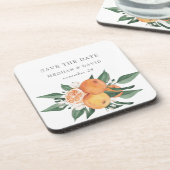 Orange Blossoms Citrus Botanical Wedding コースター (左側)