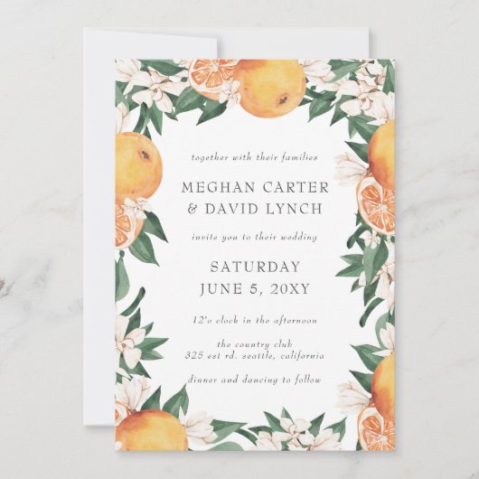 Orange Blossoms Citrus Botanical Wedding  招待状 (正面)