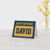 Orange & Blueパーソナライズされたライセンスプレート誕生日 カード (黄色い花)