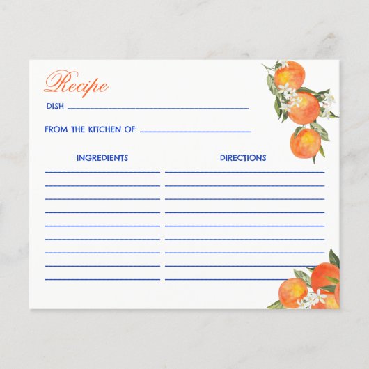 Orange blue azulejo talavera tiles recipe card (正面)