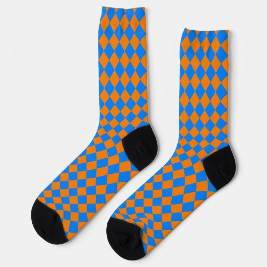 Orange Blue Checker Diamond Pattern ソックス (左)