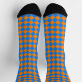 Orange Blue Checker Diamond Pattern ソックス (上部)