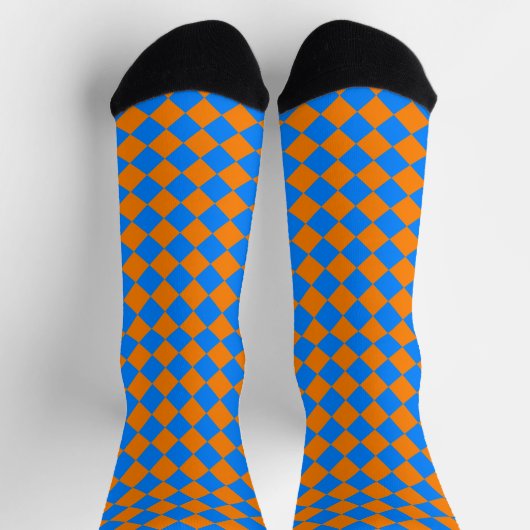 Orange Blue Checker Diamond Pattern ソックス (上部)