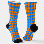 Orange Blue Checker Diamond Pattern ソックス (傾斜あり)