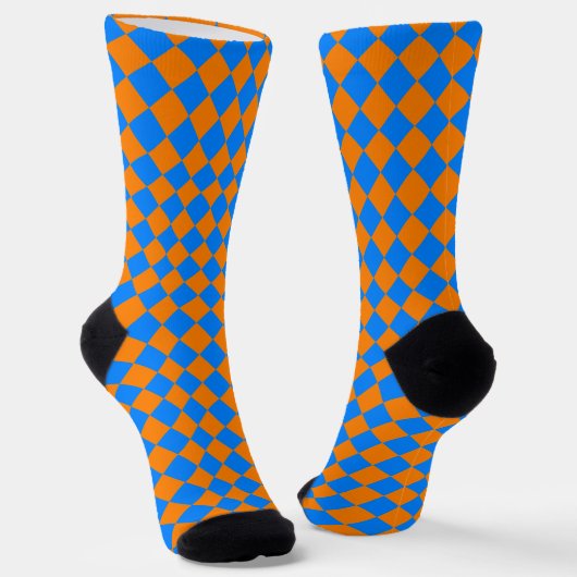 Orange Blue Checker Diamond Pattern ソックス (傾斜あり)