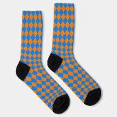 Orange Blue Checker Diamond Pattern ソックス (右)