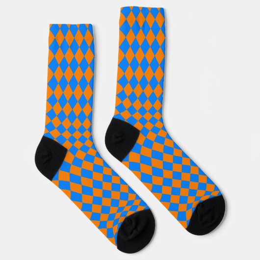 Orange Blue Checker Diamond Pattern ソックス (右)