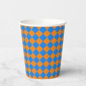 Orange Blue Checker Diamond Pattern 紙コップ (左)