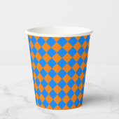 Orange Blue Checker Diamond Pattern 紙コップ (正面)