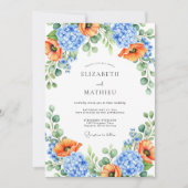 Orange Blue Floral Spring Wedding 招待状 (正面)