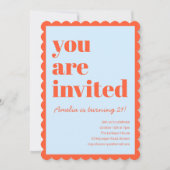 Orange Blue Modern 21st Scalloped Birthday Party 招待状 (正面)
