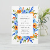 Orange Blue Vibrant Floral Wedding 招待状 (スタンド正面)